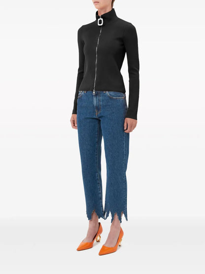 Zip-Up Fine-Knit Cardigan