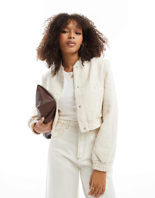 Boucle Strong Shoulder Bomber Jacket