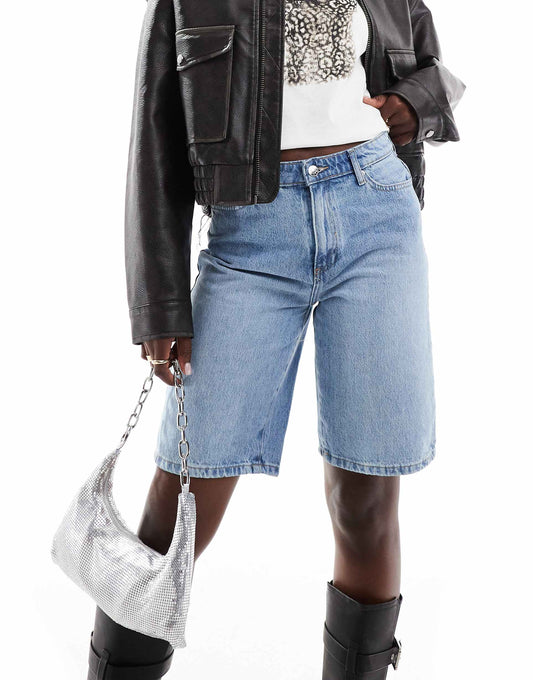 High Waisted Denim Bermuda Shorts