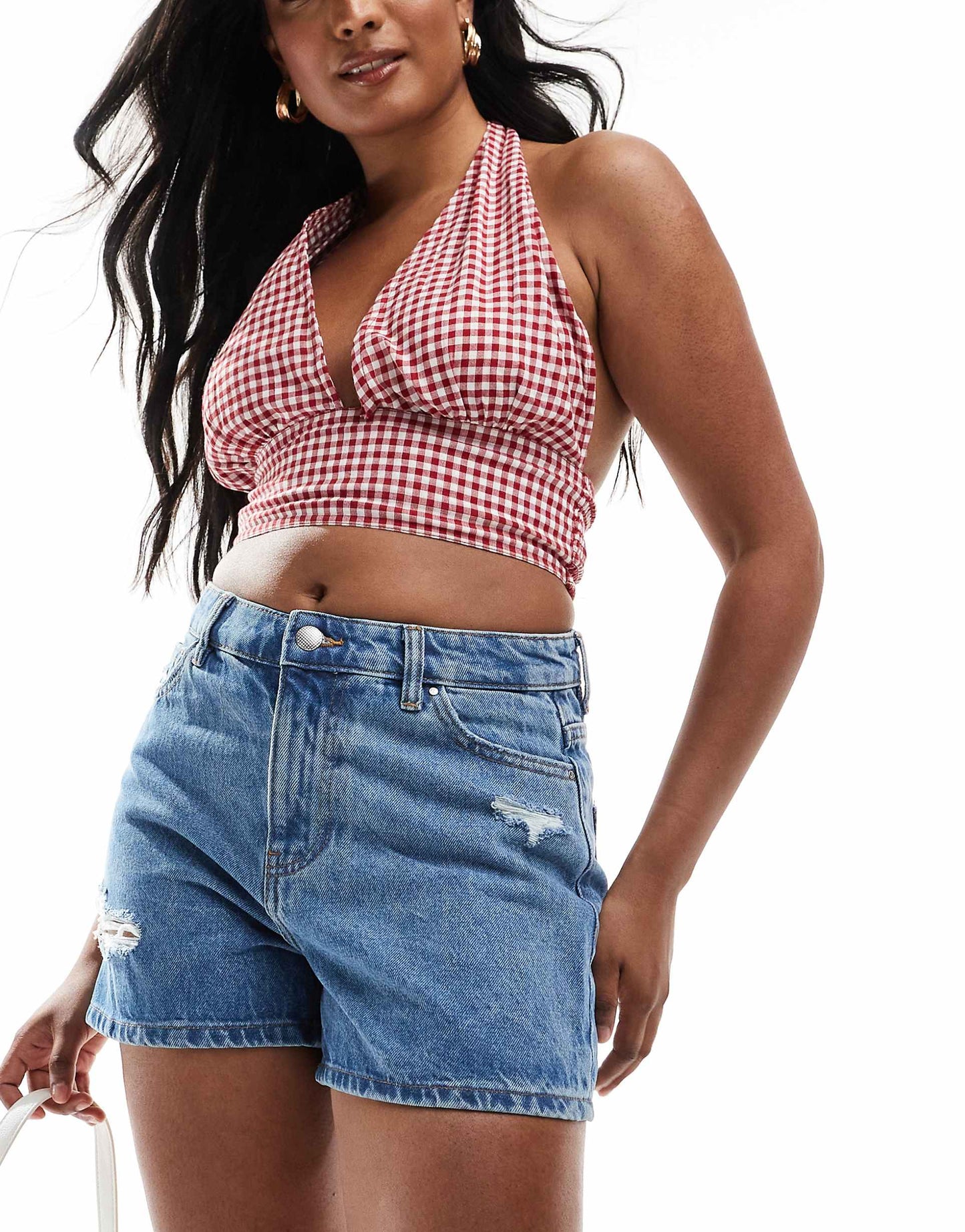 High Waisted Distressed Denim Mom Shorts