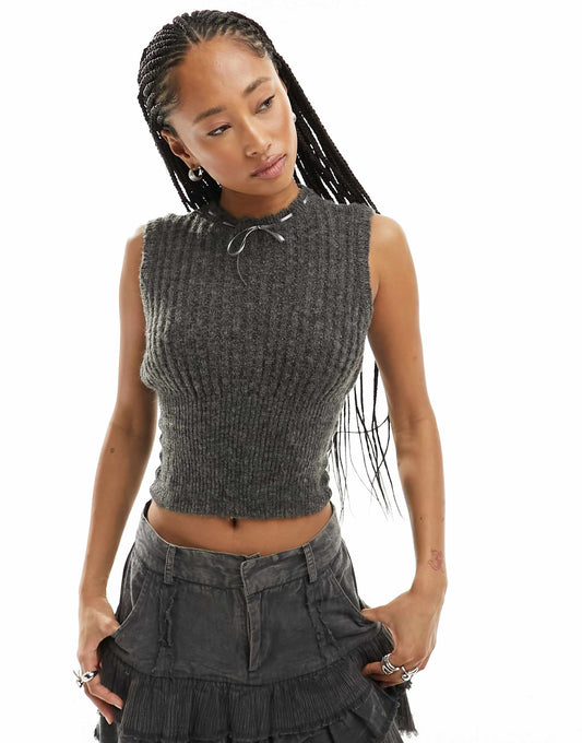 Lace Trim Knitted Vest