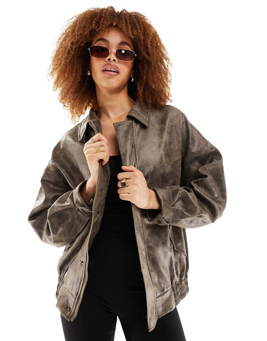 Leather Look Bomber Jacket