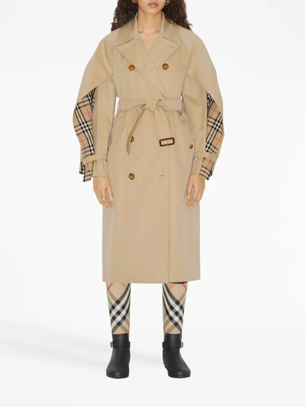 Check-Pattern Cotton Trench Coat