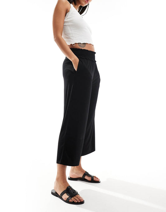 Shirred Waist Cropped Culotte Trouser