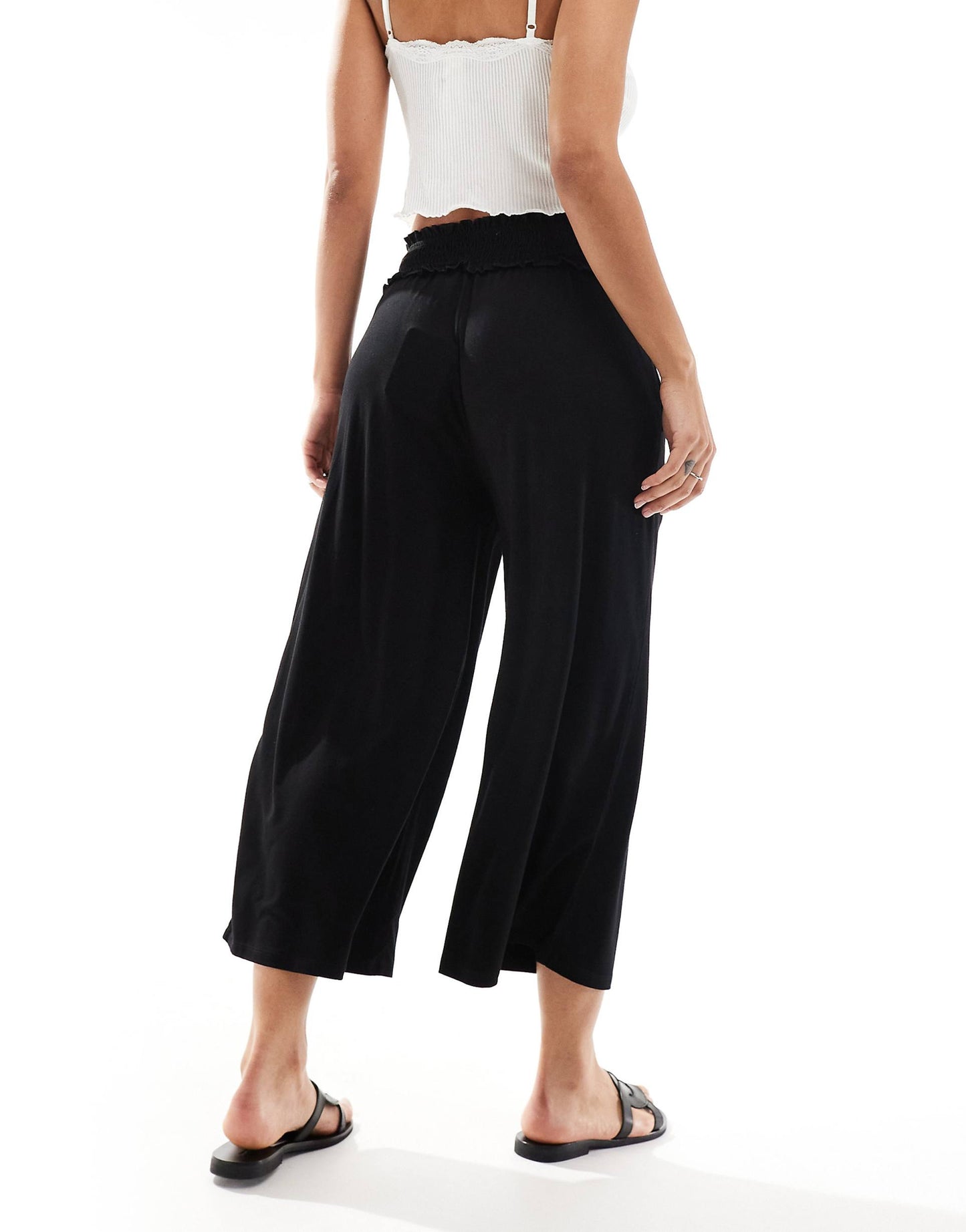 Shirred Waist Cropped Culotte Trouser