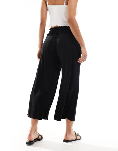 Shirred Waist Cropped Culotte Trouser