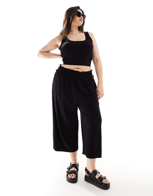 Curve Shirred Waist Cropped Culotte Trouser