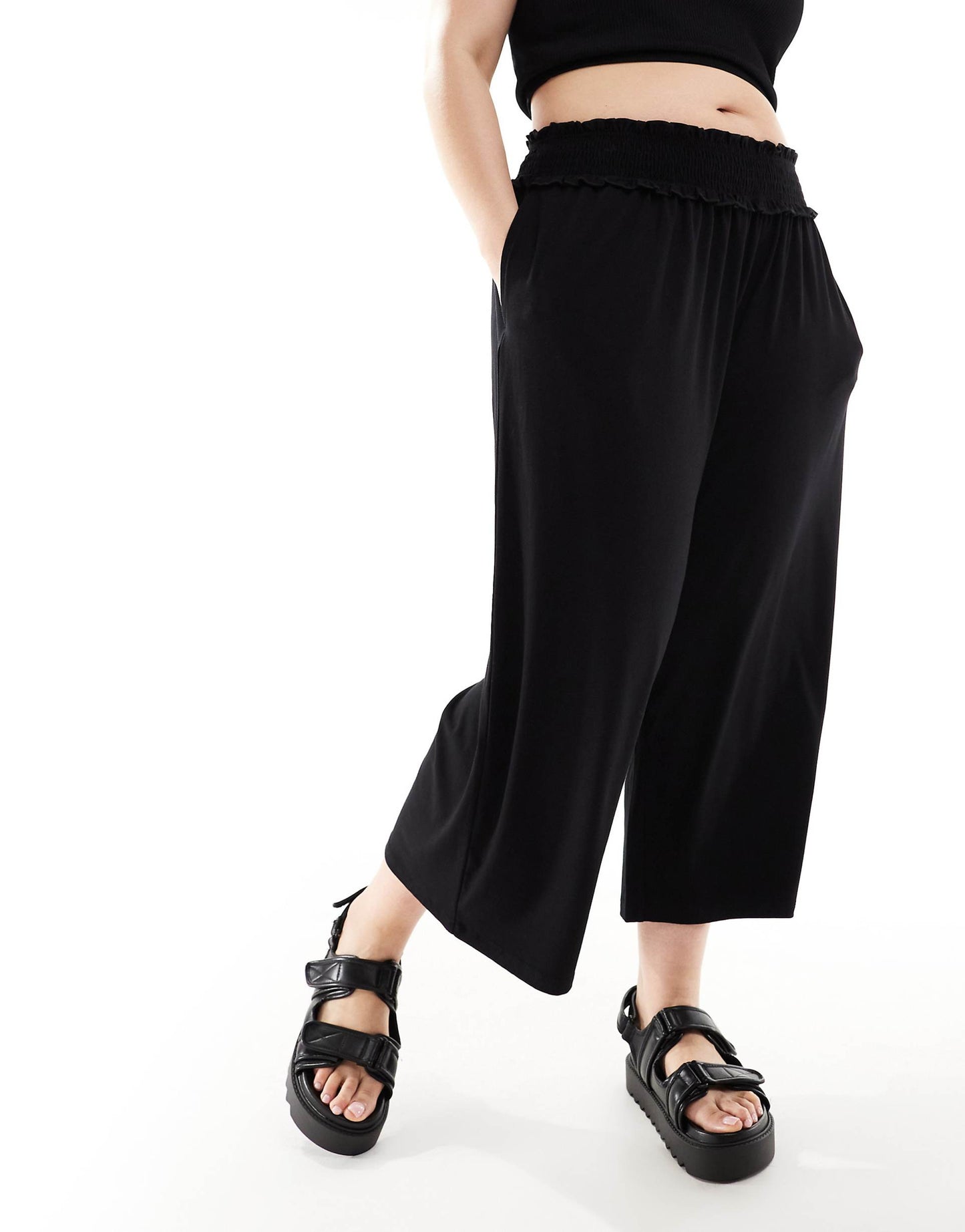 Curve Shirred Waist Cropped Culotte Trouser
