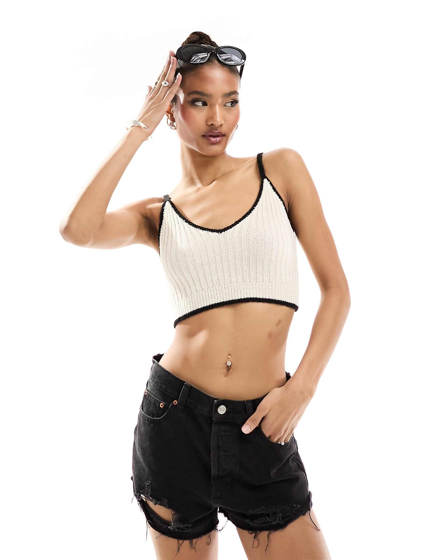 Knitted Crop Top Co-Ord With Contrast Trim