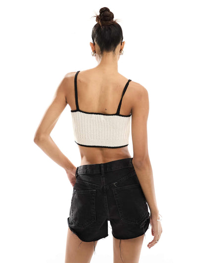 Knitted Crop Top Co-Ord With Contrast Trim