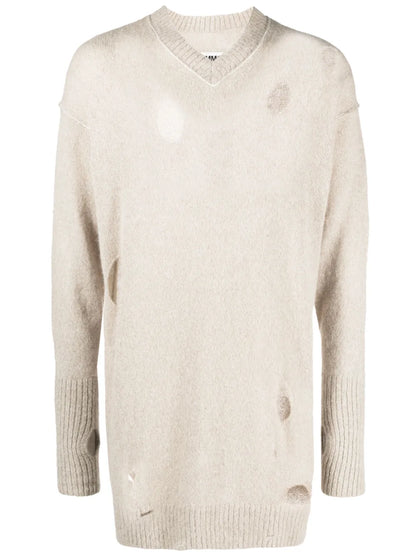 Distressed-Effect Knitted Jumper