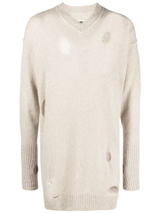 Distressed-Effect Knitted Jumper