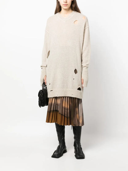 Distressed-Effect Knitted Jumper
