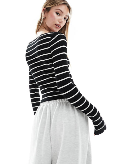 Knitted Boat Neck Long Sleeve Top
