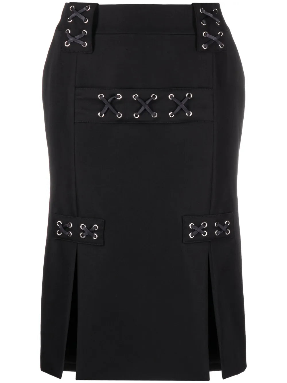 Lattice-Embellished Midi Skirt