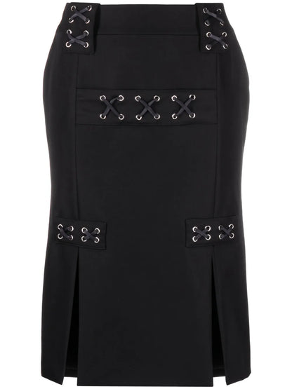 Lattice-Embellished Midi Skirt