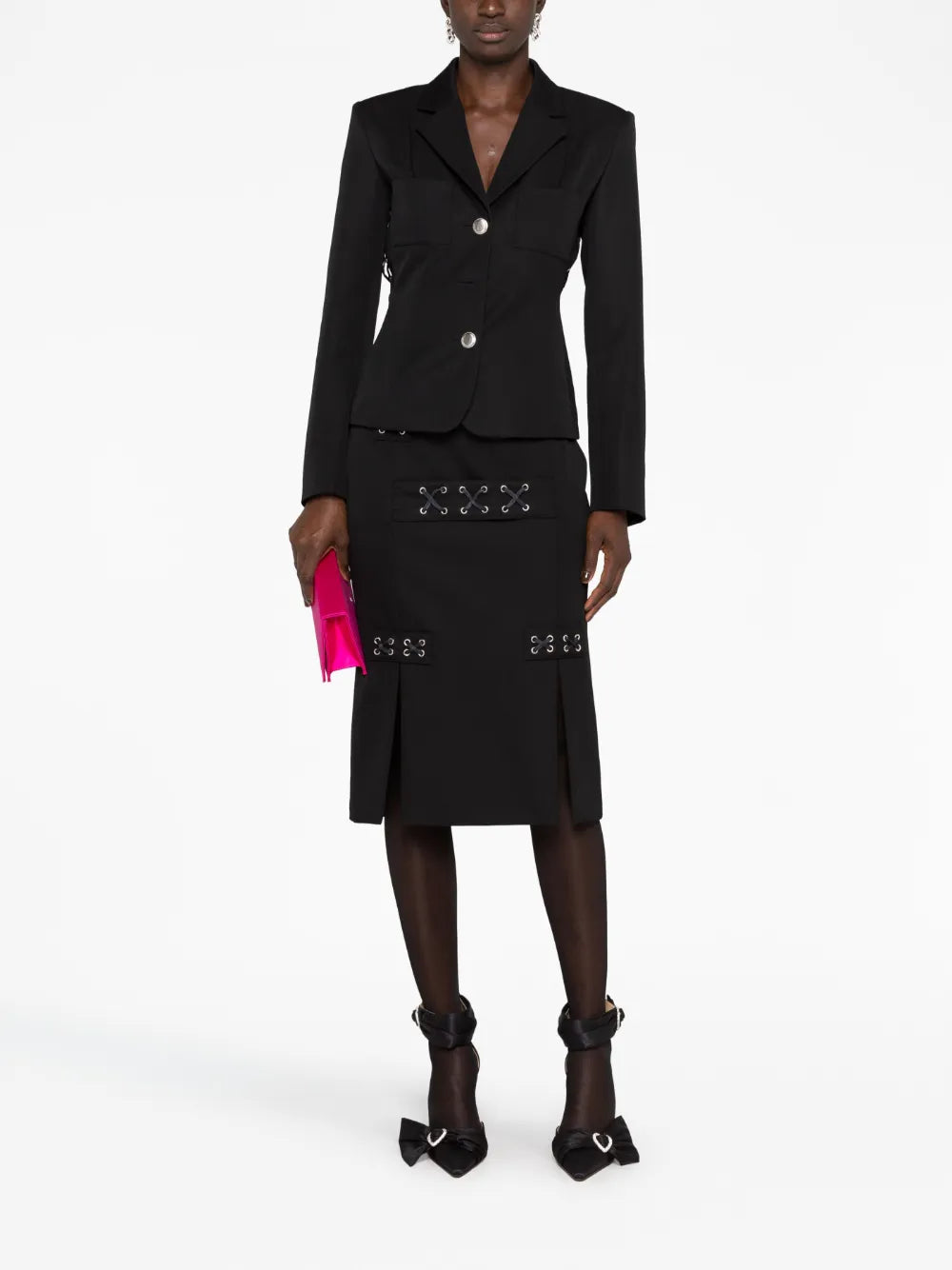 Lattice-Embellished Midi Skirt