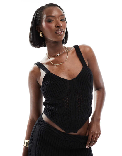 Knitted Crochet Corset Top Co-Ord