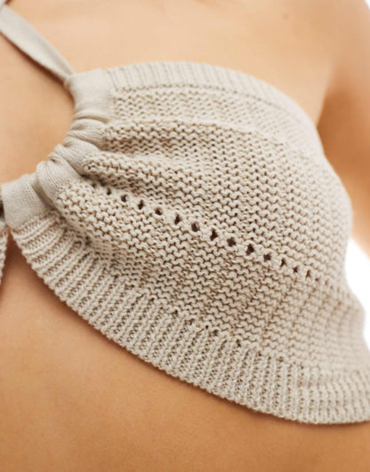 Knitted Mock Crochet Halter Top Co-Ord