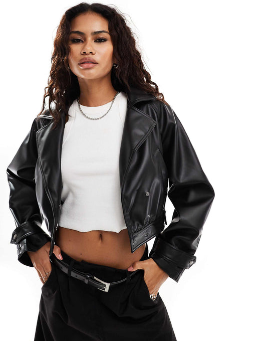Faux Leather Glam 80'S Crop Jacket