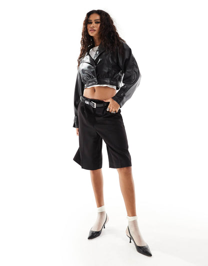 Faux Leather Glam 80'S Crop Jacket