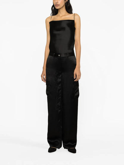 Satin-Finish Wide-Leg Trousers
