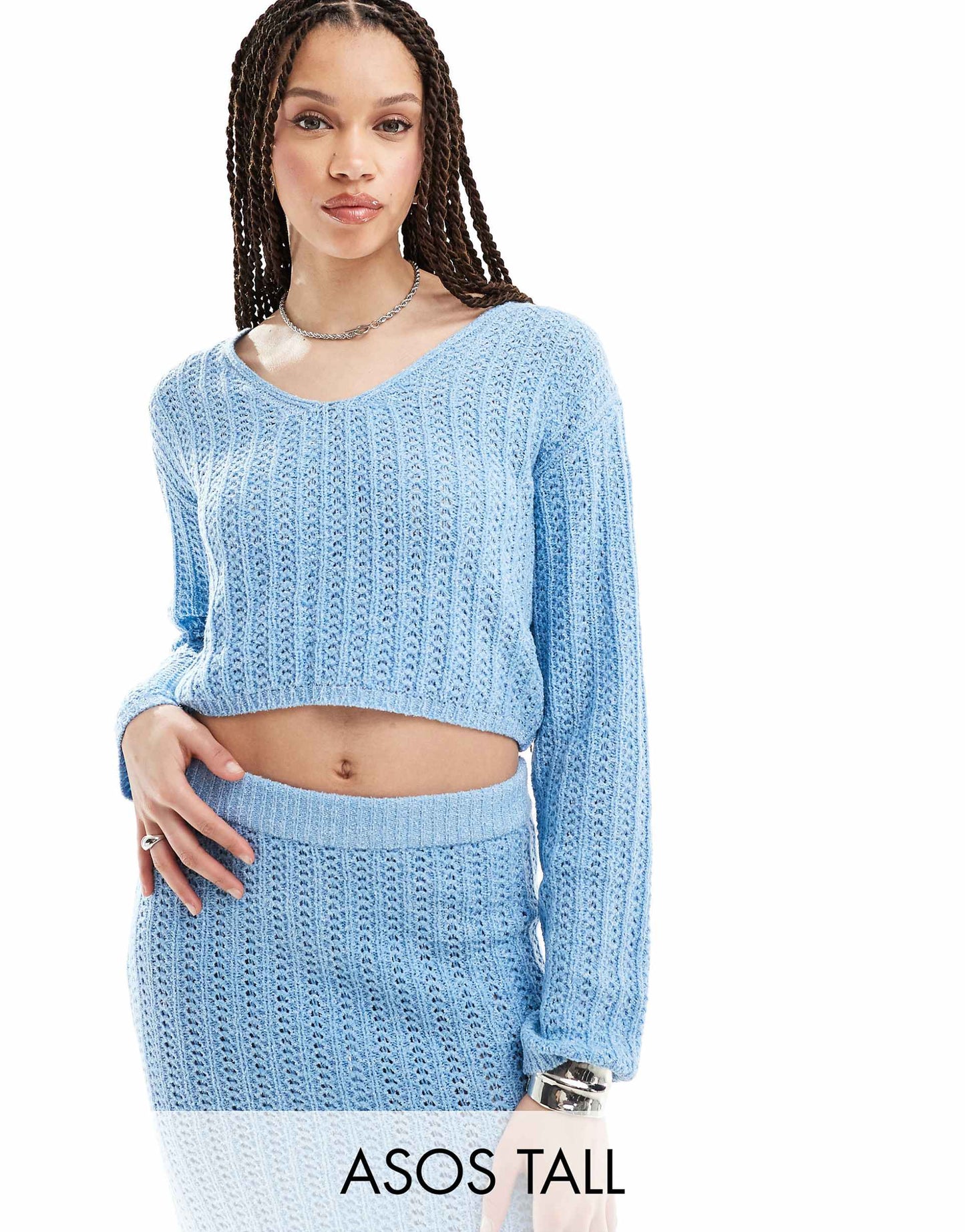 Tall Knitted V Neck Crop Jumper