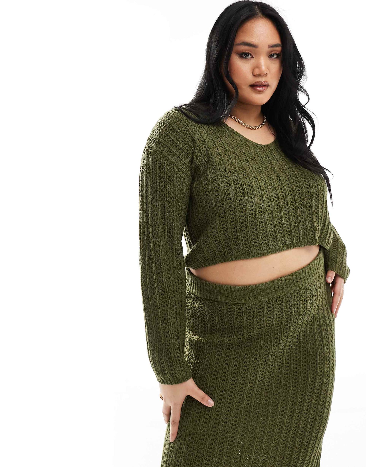 Curve Knitted V Neck Crop Jumper