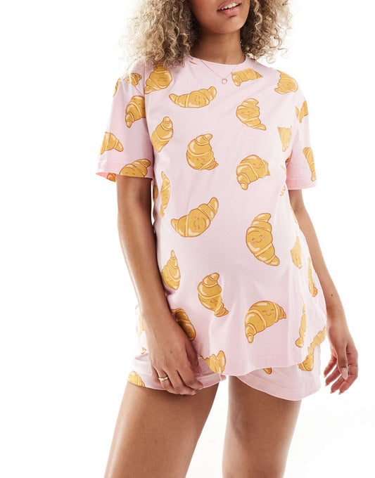 Maternity Croissant Oversized Tee & Short Pyjama Set