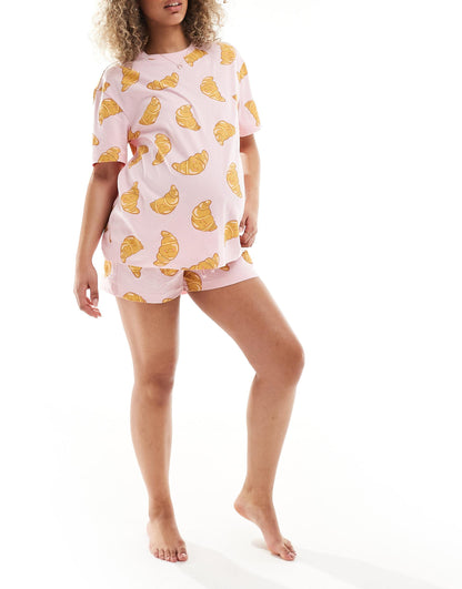 Maternity Croissant Oversized Tee & Short Pyjama Set