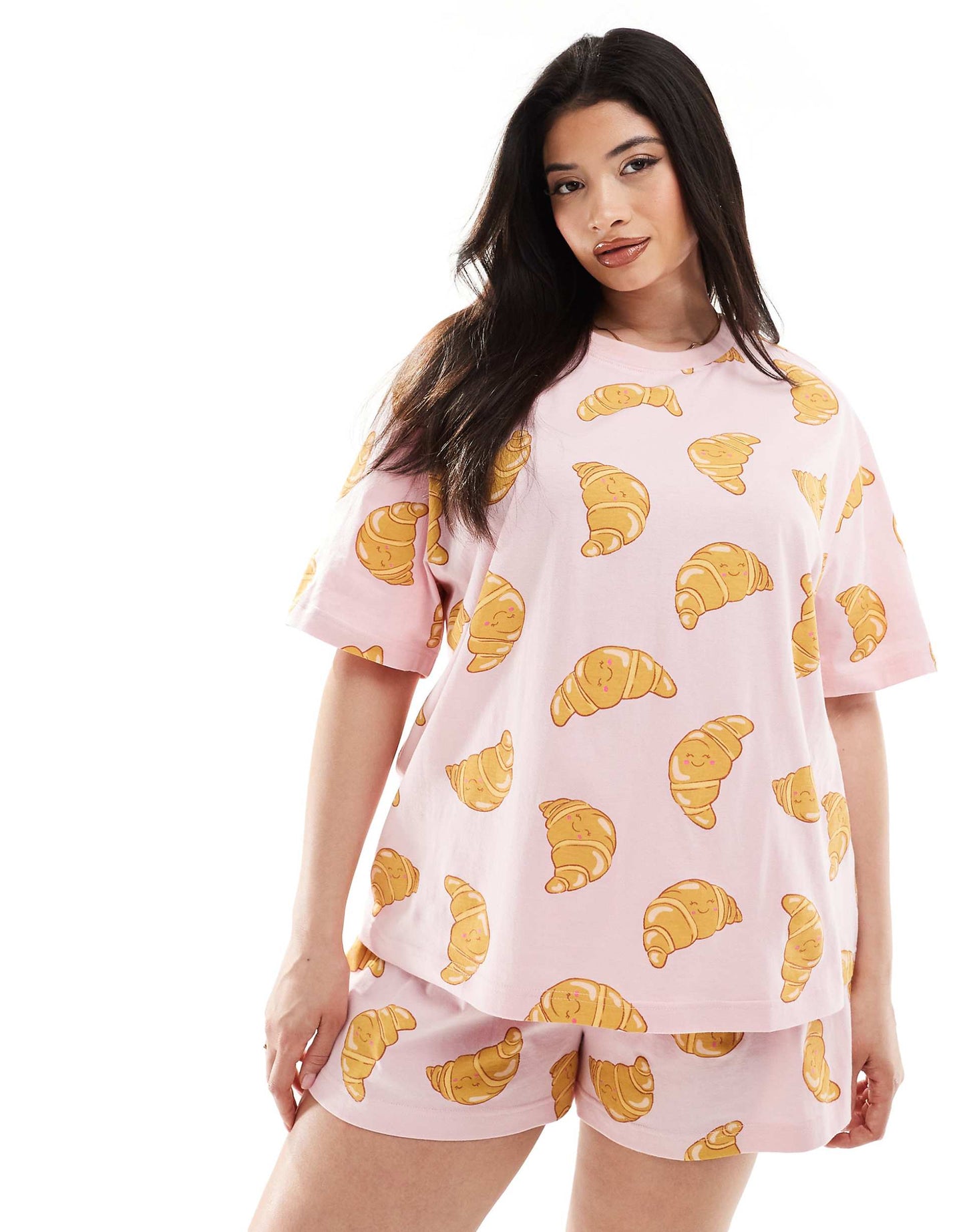 Curve Croissant Oversized Tee & Short Pyjama Set