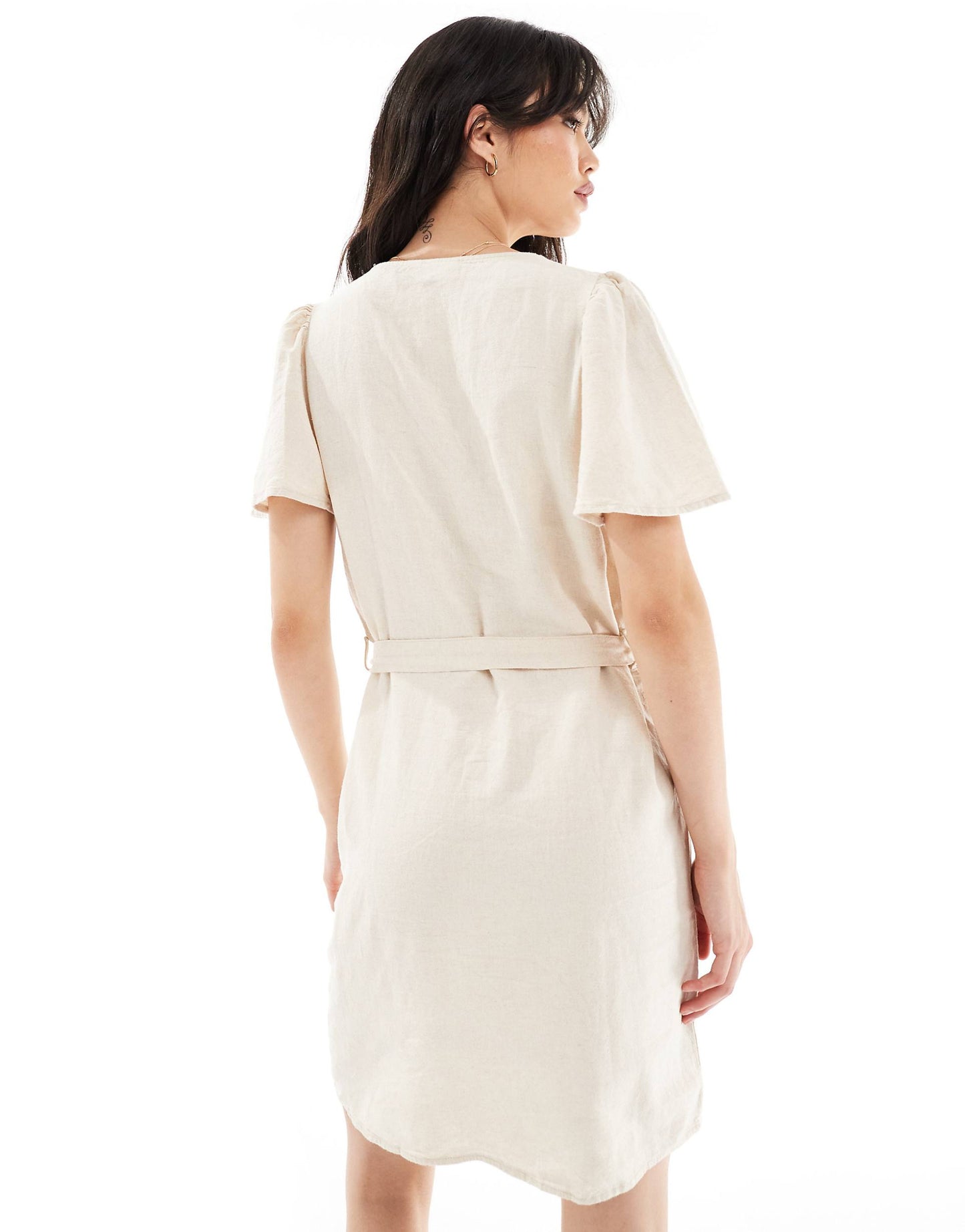 Linen Mix Tie Detail Dress