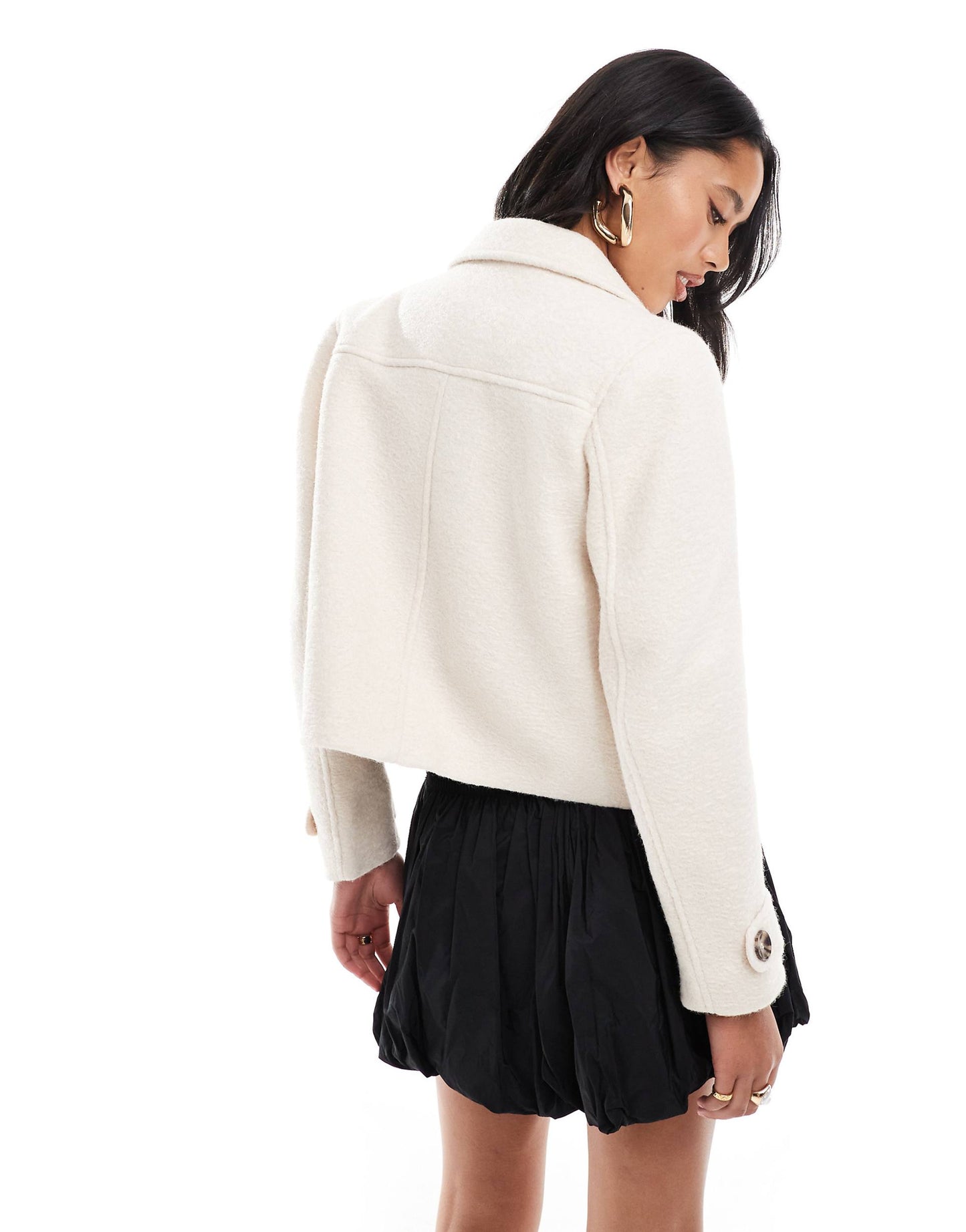 Faux Wool Jacket With Popper Button Detail