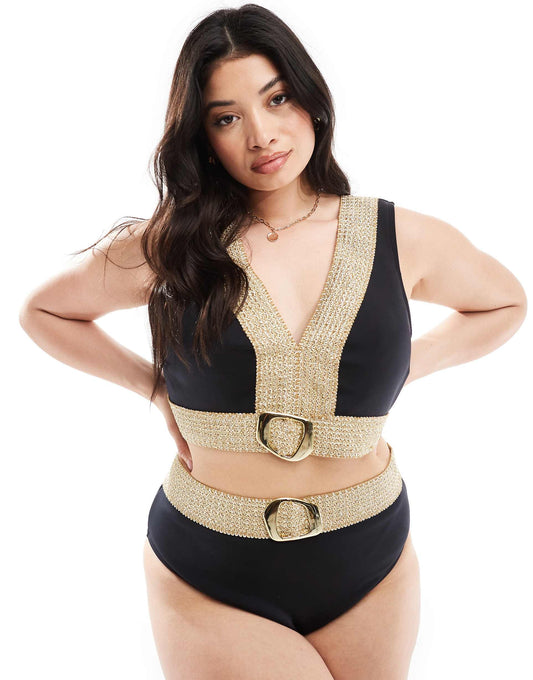 Plus Bikini Top With Buckle Detail