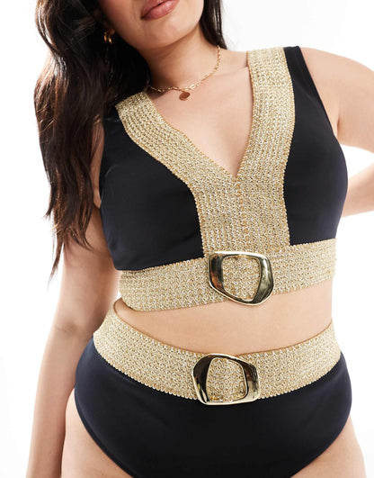 Plus Bikini Top With Buckle Detail