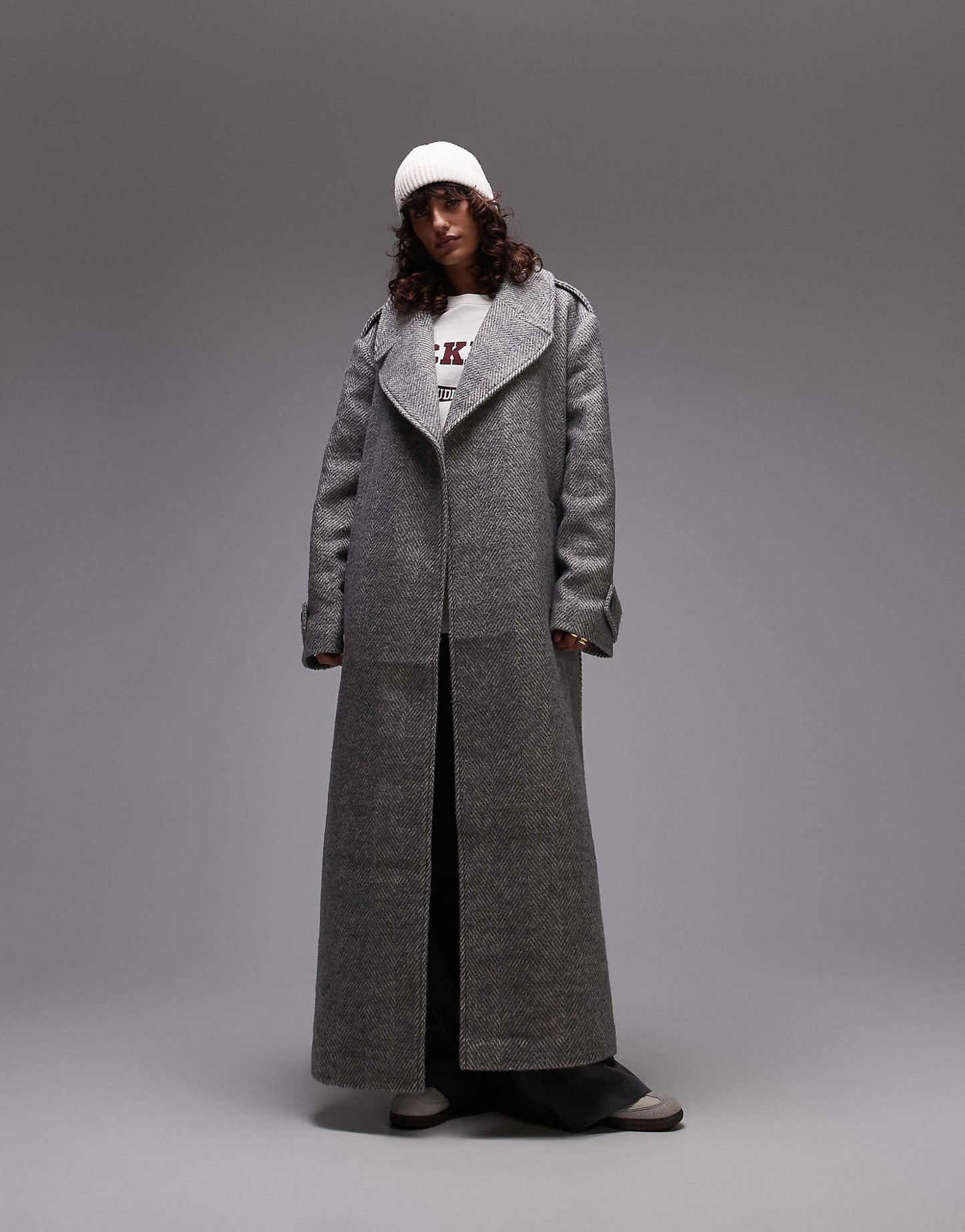 Longline Herringbone Oversized Coat