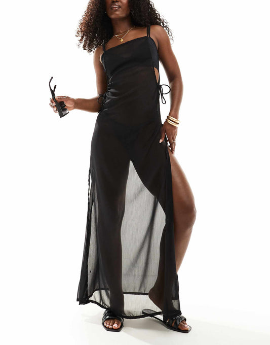 Sarah Square Neck Sheer Maxi Beach Dress