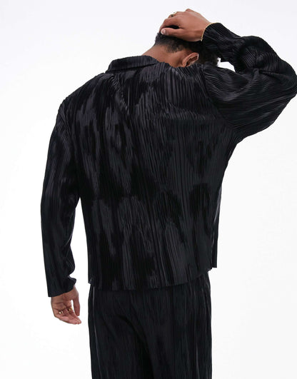 Oversized Fit Long Sleeve Zip Through With Jacquard Plisse