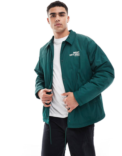 Oversized Wadded Collegiate Coach Jacket