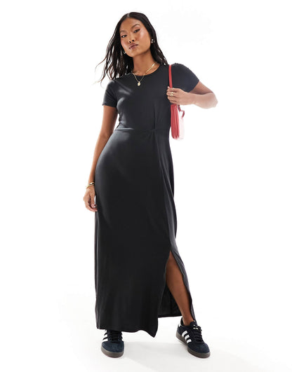 Petite Knotted T-Shirt Maxi Dress With Split