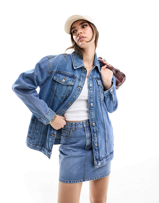 Oversized Heart Detail Denim Jacket