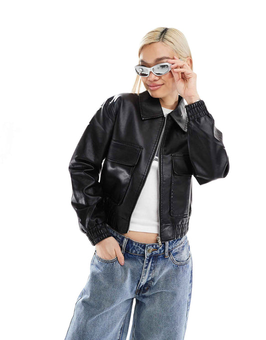 Faux Leather Short Full Zip Jacket