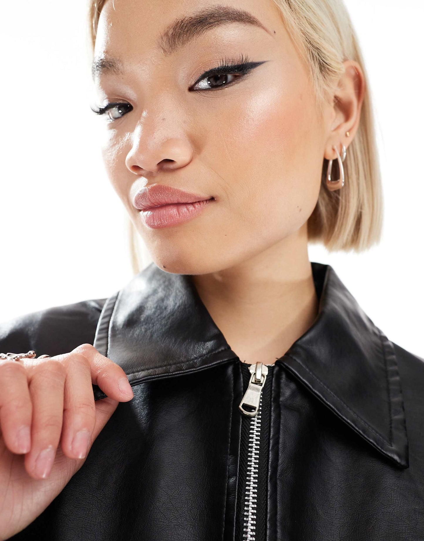 Faux Leather Short Full Zip Jacket