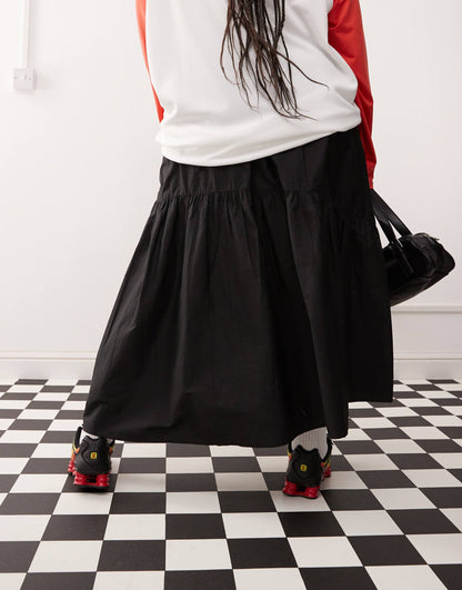 Plus Cotton Poplin Midi Skirt With Asymmetric Hem