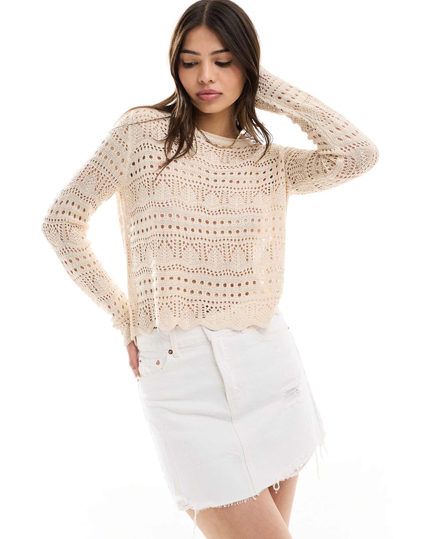 Open Knit Scallop Edge Top