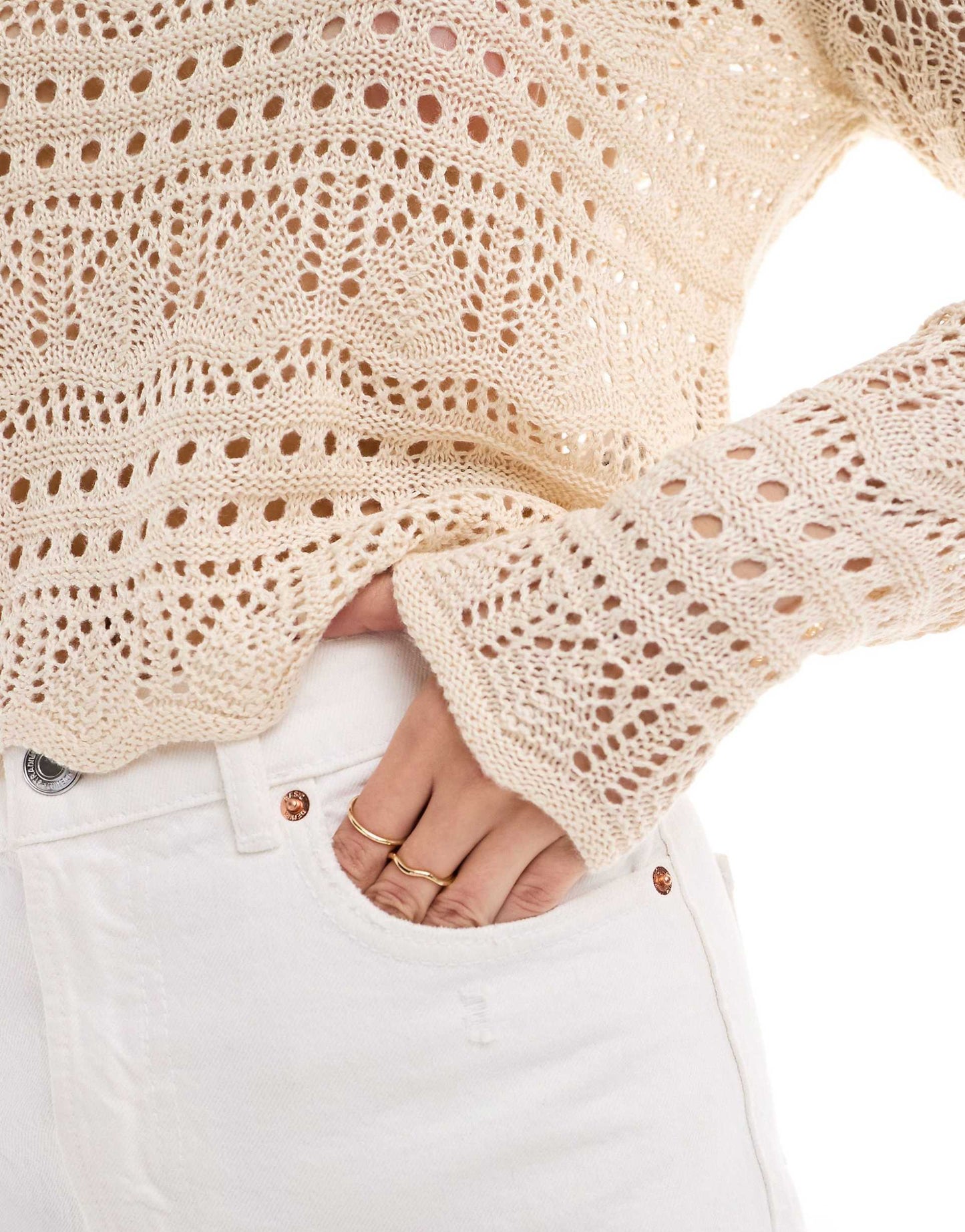 Open Knit Scallop Edge Top