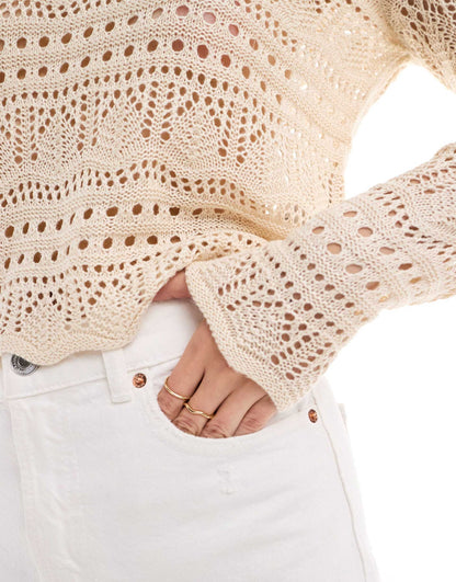 Open Knit Scallop Edge Top