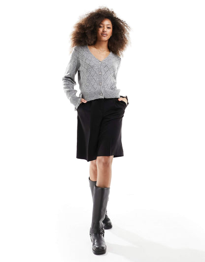 Diamond Knit Cardigan With Lettuce Sleeve