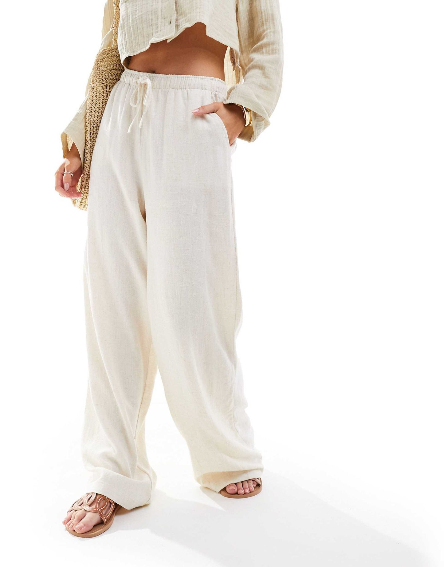 Petite Linen Look Pull On Trouser