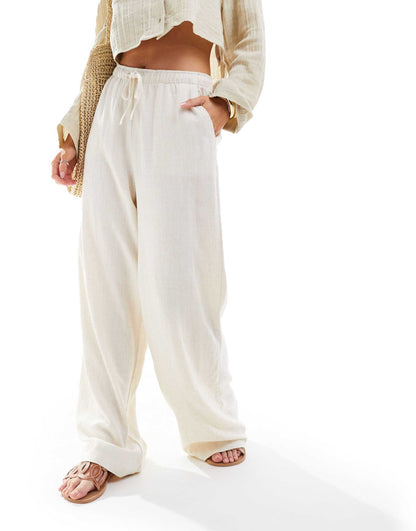 Petite Linen Look Pull On Trouser